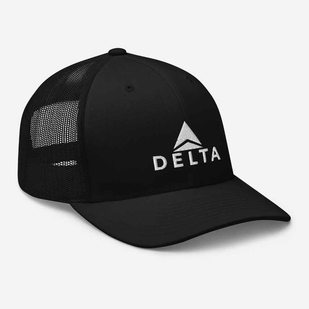 Delta Airline White Logo US Aviation Embroidered Trucker Cap Black Hat